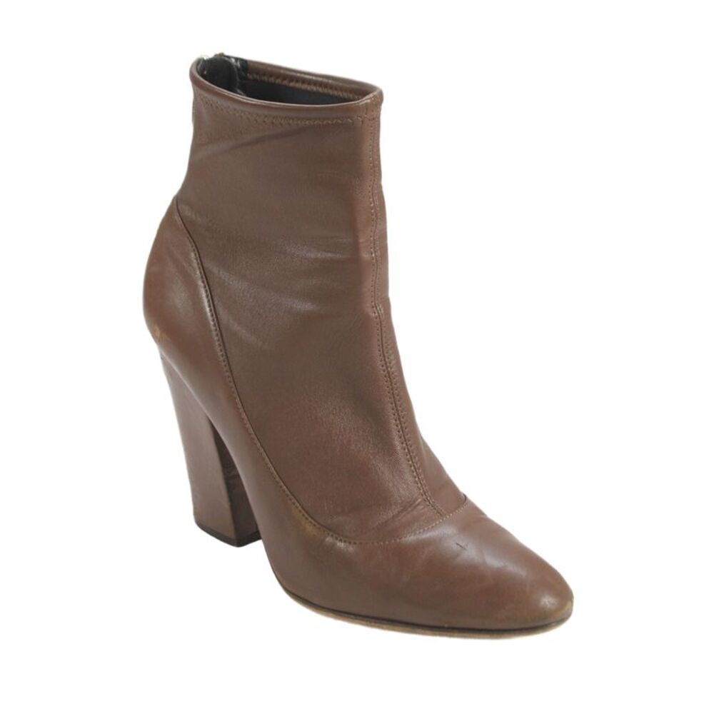 Sergio Rossi Womens Leather Zip Block Heels Sock Ankle Boots Brown Size EUR 38